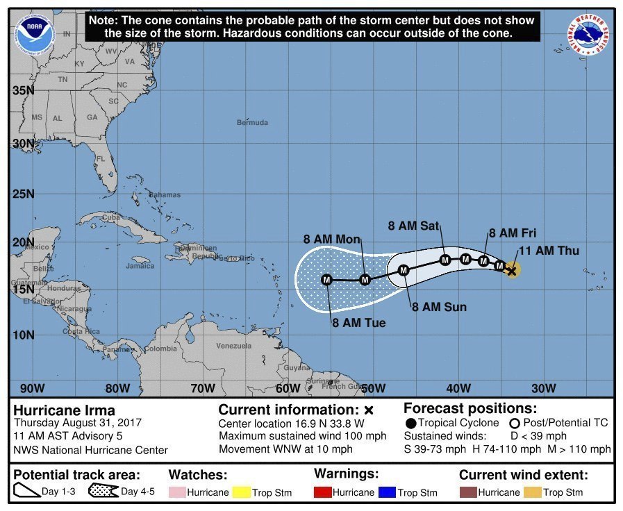 IRMA PASA A HURACÁN DE CATEGORÍA 2 EN SU CAMINO HACIA EL CARIBE