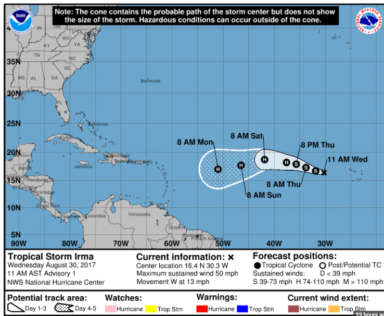 Movimiento de la tormenta Irma.