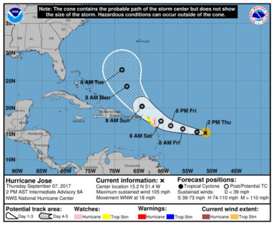 El huracán José sube a categoría 2 rumbo a las Antillas Menores