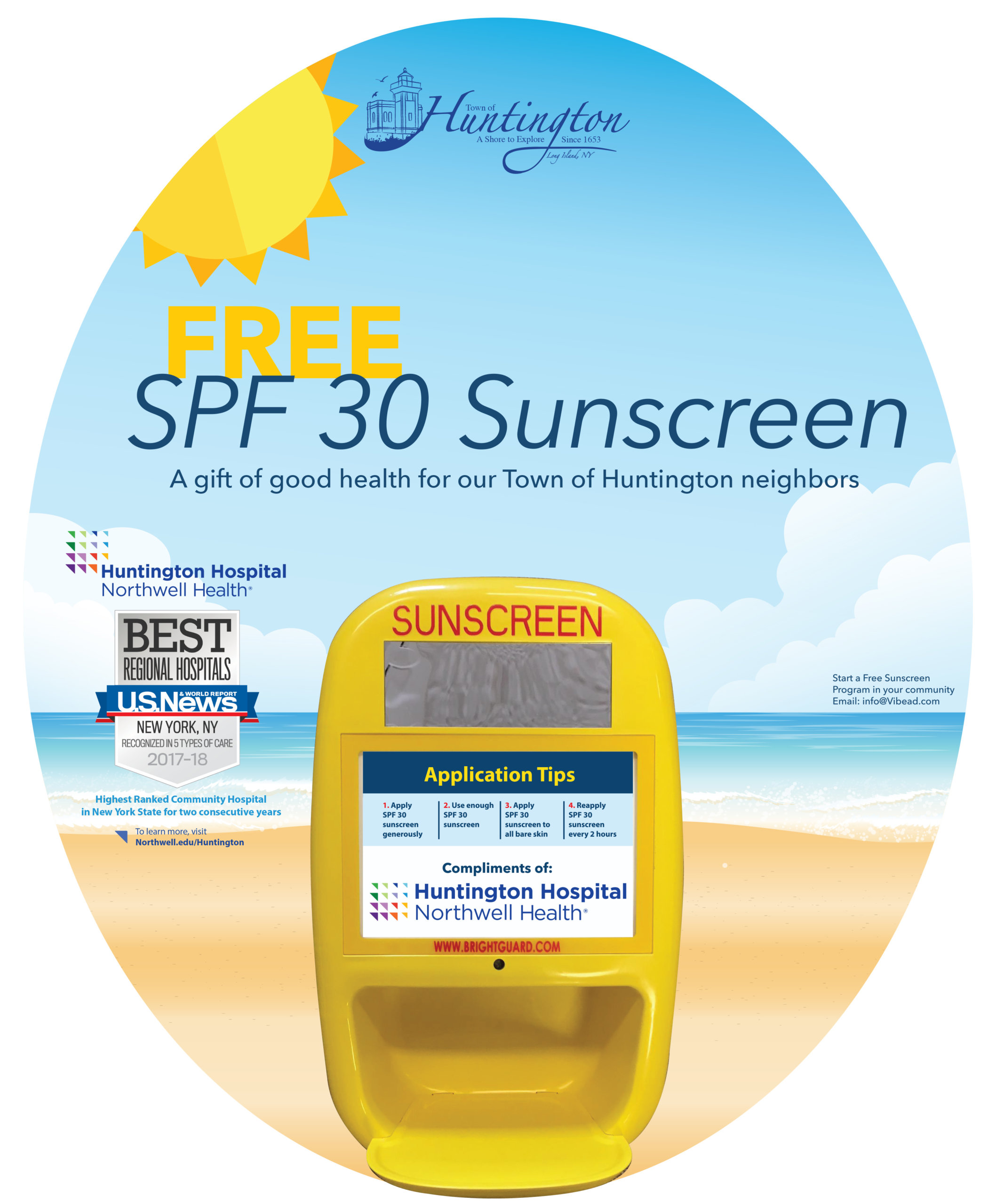 Instalan dispensadores de protección solar gratuitos en el Pueblo de Huntington