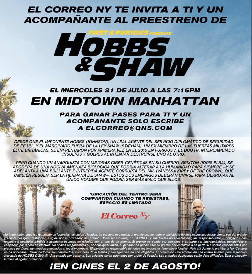 Gana boletos para el Pre-Estreno de Fast & Furious Presents: Hobbs & Shaw