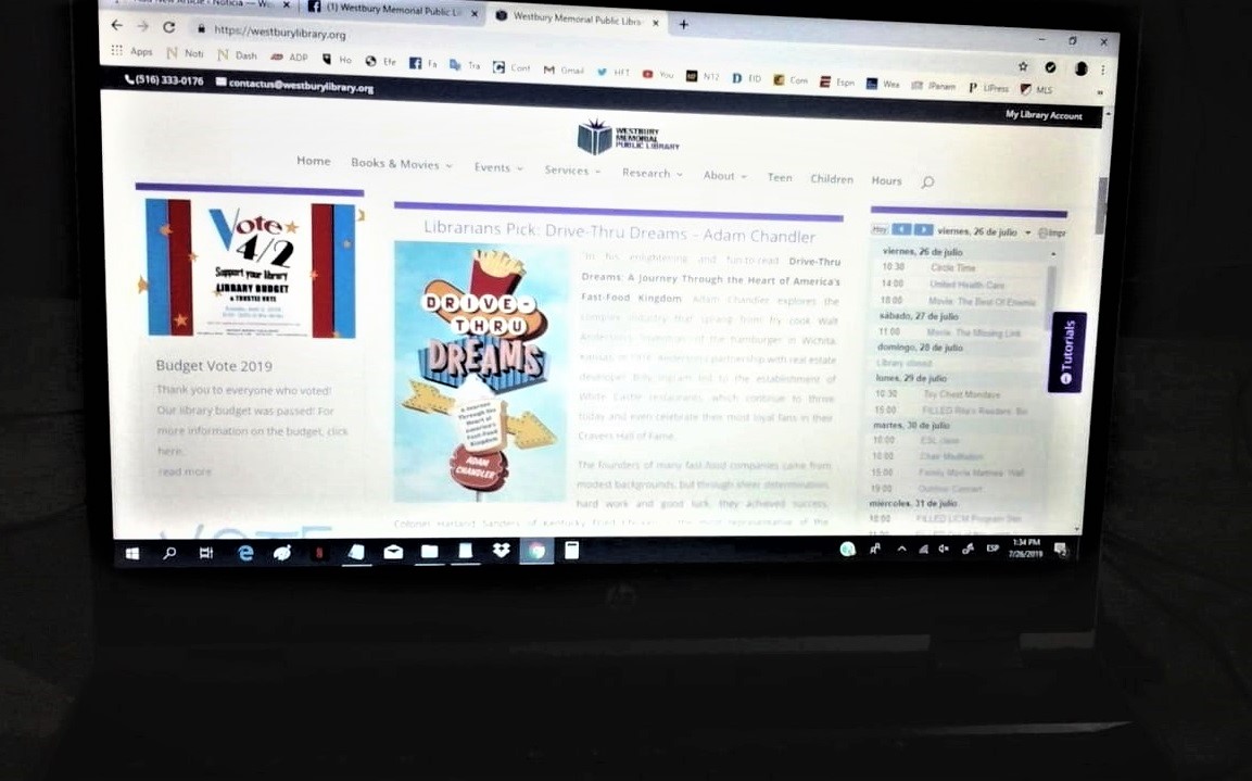 Escuela de verano en la página web de la Biblioteca de Westbury