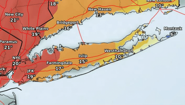 El pronóstico empeora en Long Island, se espera más de 12 pulgadas de nieve