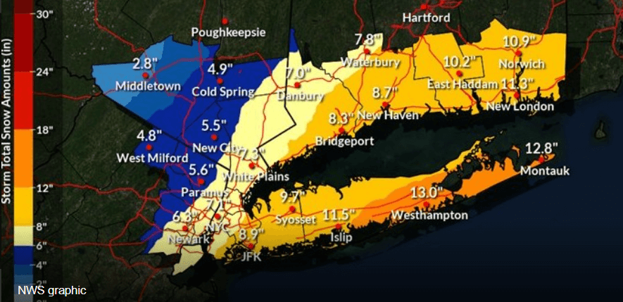 Pronostican de 6 a 12 pulgadas de nieve para áreas de Long Island