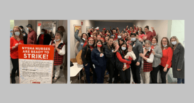 Enfermeras de South Shore University Hospital se preparan para la huelga el 27 de febrero