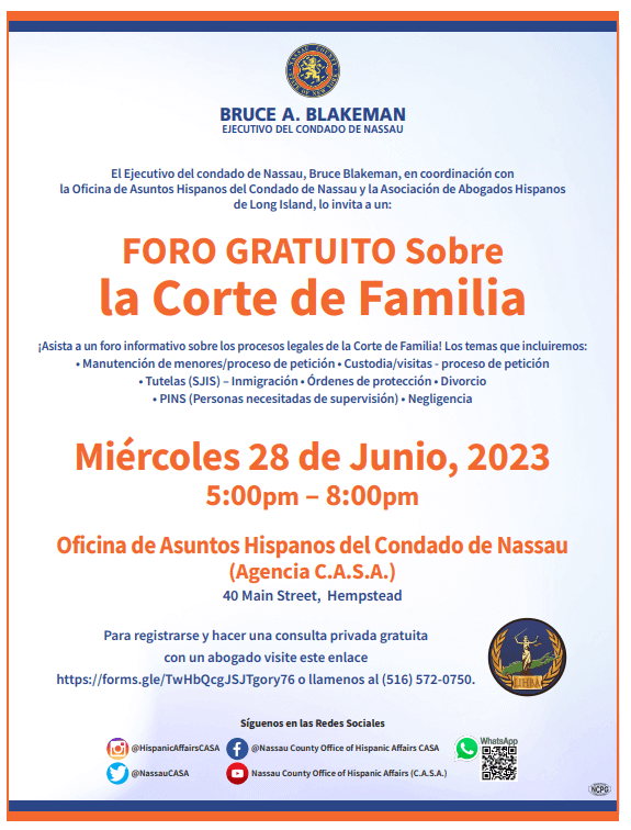 Invitan a foro gratuito sobre la Corte de Familia en Hempstead