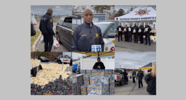 Sheriff Toulon y policías de Suffolk regalan 400 comidas y pavos de Acción de Gracias