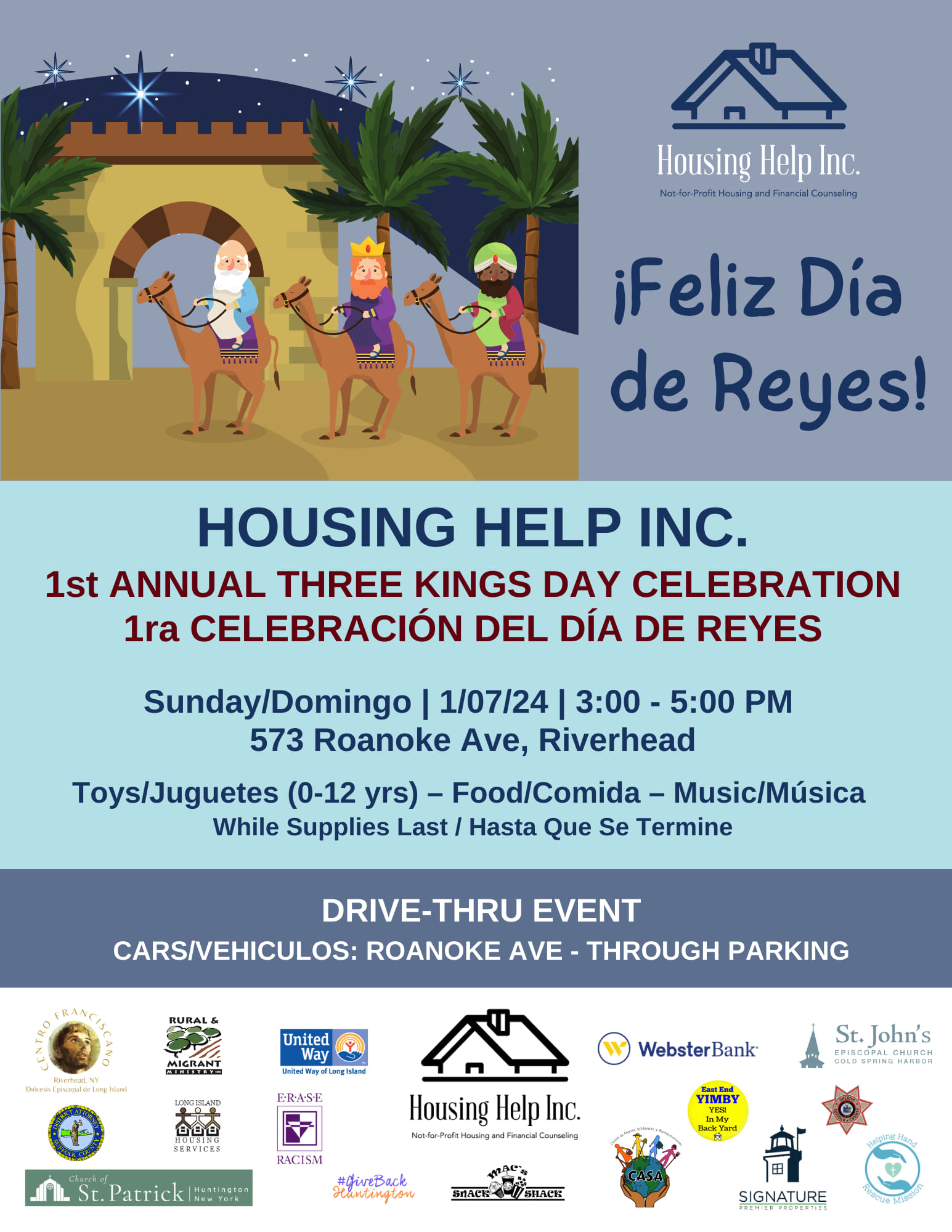 Housing Help Inc. celebra el Día de Reyes con eventos de distribución de juguetes en Huntington y Riverhead