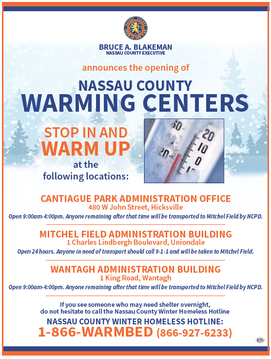 Abren Centros de Calentamiento en Hicksville, Uniondale y Wantagh