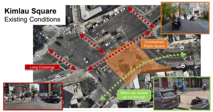 La intersección de cinco puntos actualmente en Chatham/Kimlau Square. Crédito de la foto: Corporación de Desarrollo Económico de la Ciudad de Nueva York