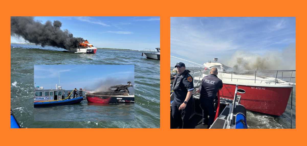 Policía de Suffolk rescata a 3 personas de barco incendiado
