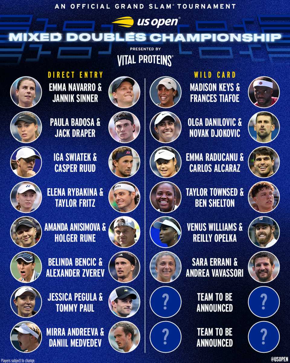 14 equipos estelares confirmados para los Dobles Mixtos del US Open 2025