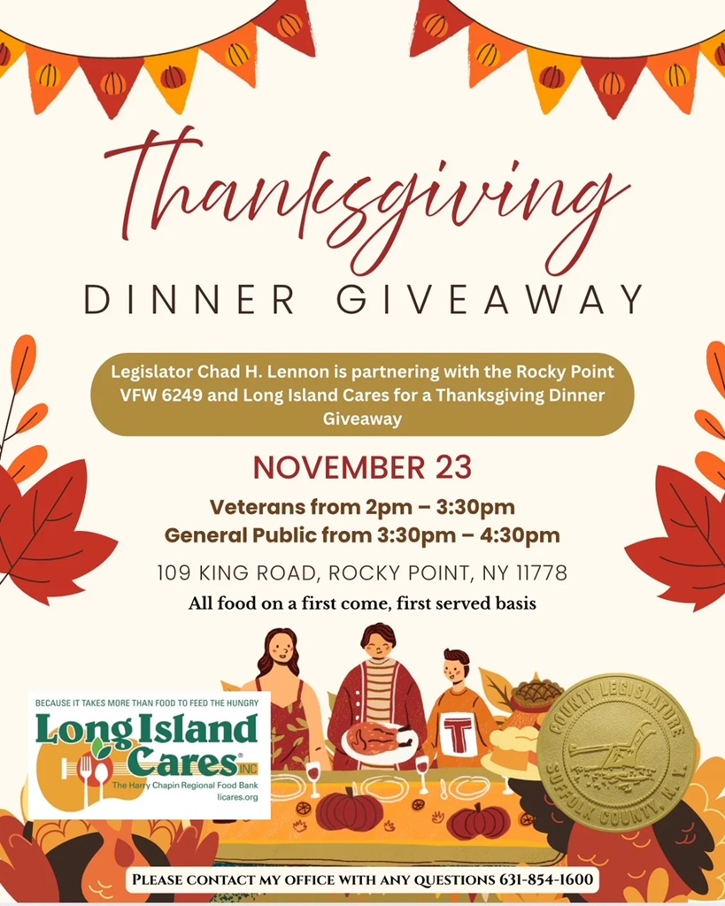 Donarán cenas de "Acción de Gracias" a veteranos y a la comunidad en Rocky Point, Suffolk