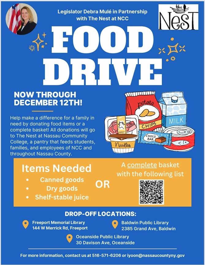 Bibliotecas de Freeport, Baldwin y Oceanside organizan colecta navideña de alimentos