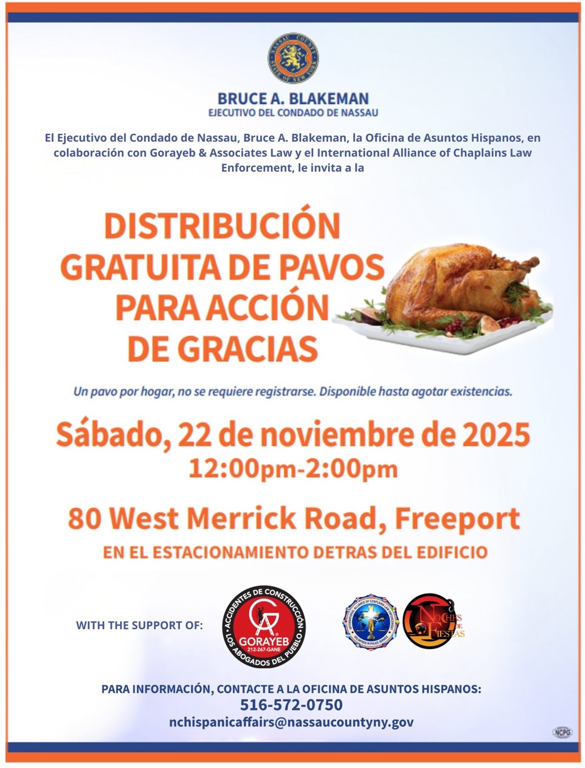 Anuncian distribución gratuita de pavos en Freeport para la cena de Acción de Gracias