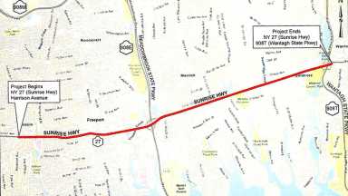 Diseñan proyecto de repavimentación de la autopista Sunrise Highway en Baldwin y Freeport