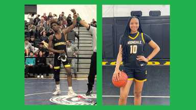 Estudiantes de Uniondale destacan en lucha y baloncesto