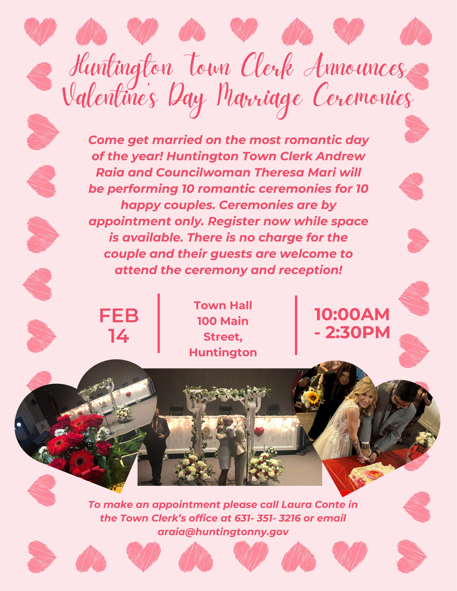 Anuncian maratón de bodas de San Valentín en Huntington este 14 de febrero