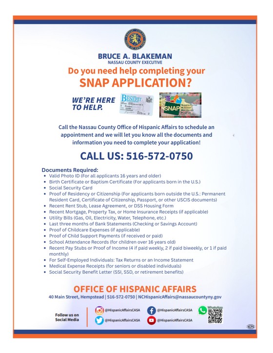 Nassau amplía horario para asistencia con SNAP (cupones de alimentos)
