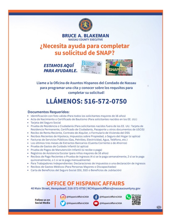 Nassau amplía horario para asistencia con SNAP (cupones de alimentos)