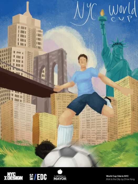 Estudiantes neoyorquinos ganadores del concurso de carteles de la Copa Mundial 2026