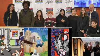 Estudiantes neoyorquinos ganadores del concurso de carteles de la Copa Mundial 2026
