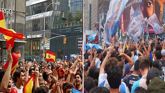 Argentinos y españoles se toman Times Square ansiando el título en la gran final