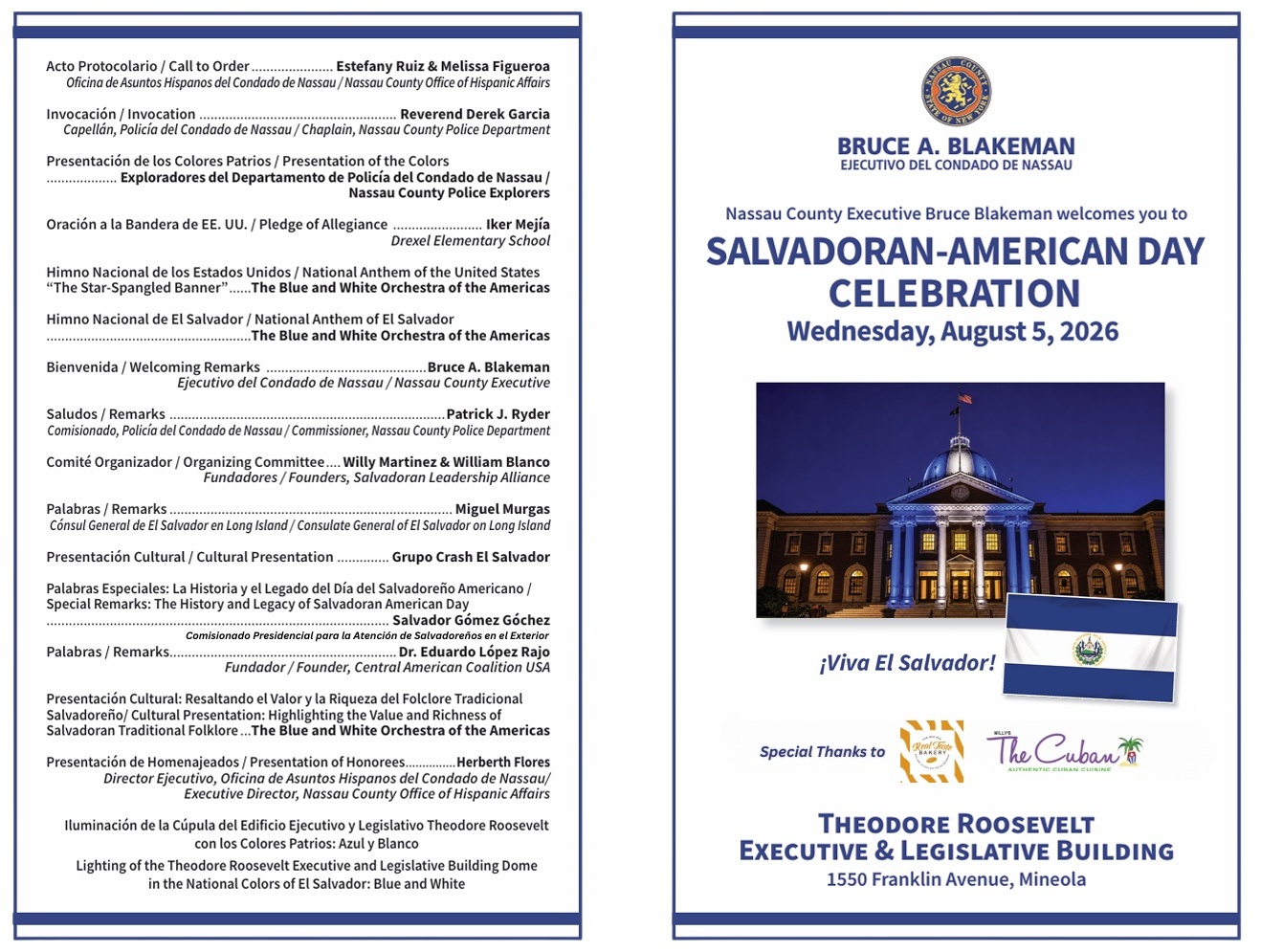 Condado de Nassau invita a la comunidad a celebrar el Día del Salvadoreño-Americano